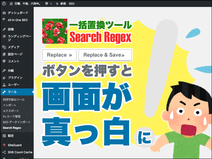 【Search Regex】Replaceボタンを押すと画面が真っ白!エラーの原因と解決方法。