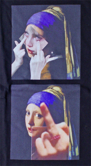 フェルメールの代表作「青いターバンの少女」を大胆にアレンジしたタイトブースプロダクションのコラージュアートTシャツ｜グラフィック
