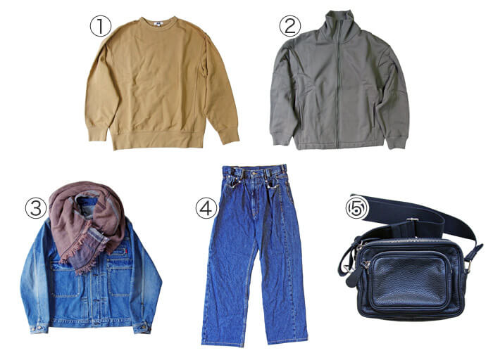 2022年秋冬に購入したファッションアイテム（スウェットシャツ・トラックジャケット・パンツ・鞄・マフラー）