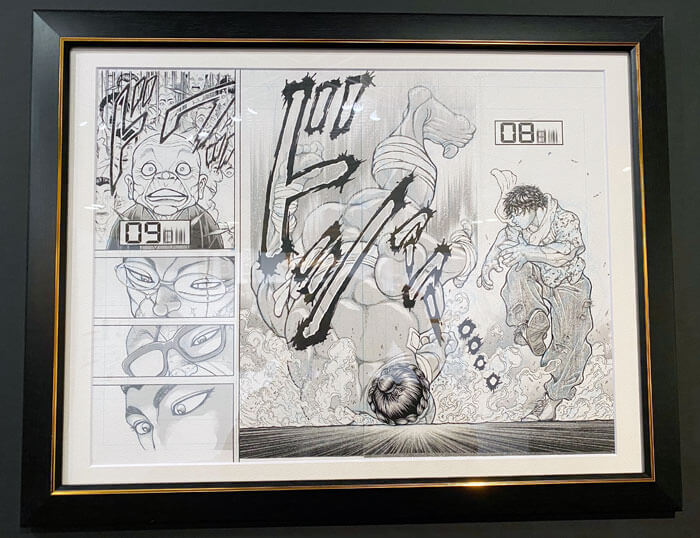 連載30周年記念 地上最強「刃牙展 ッ！」in 大阪に展示されているバキ道相撲編の刃牙VS宿禰の原画