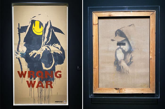 MUCA展2023 in 京都市京セラ美術館に展示されているバンクシー作品「Wrong War（間違った戦争）」と「Forgive Us Our Trespassing（我らの不法侵入を赦したまえ）」
